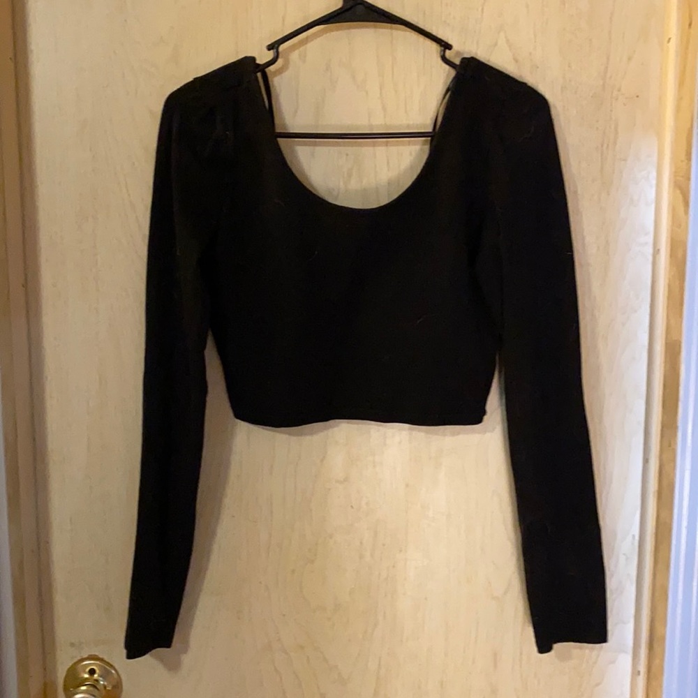 Long Sleeve Black Crop Top with Elbow Cut Outs